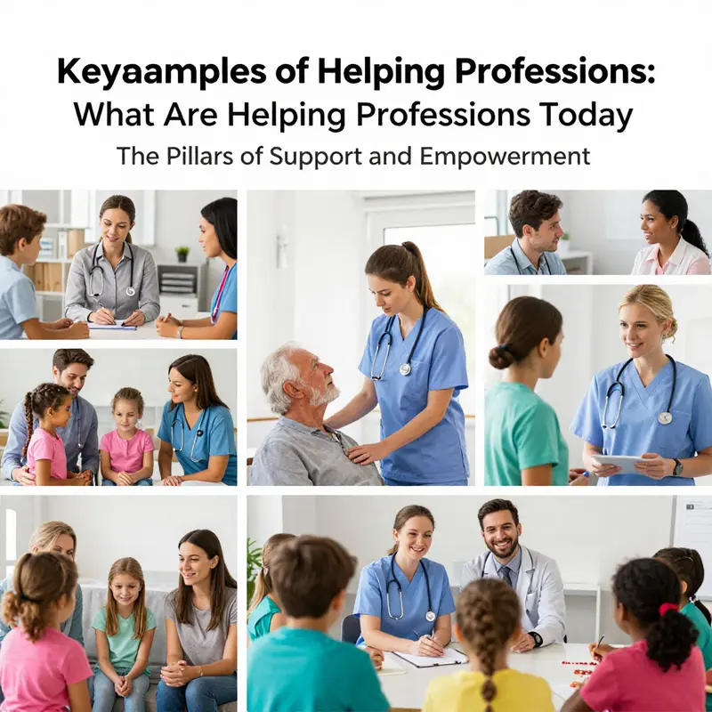 A representation of diverse helping professionals engaging with their community.