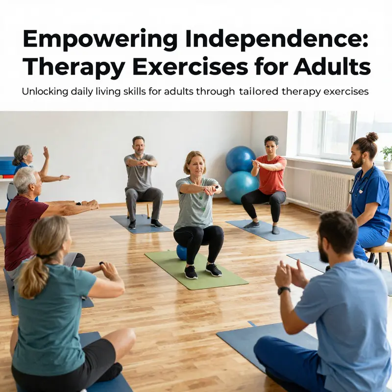 Group of adults participating in occupational therapy activities, emphasizing independence and skill development.