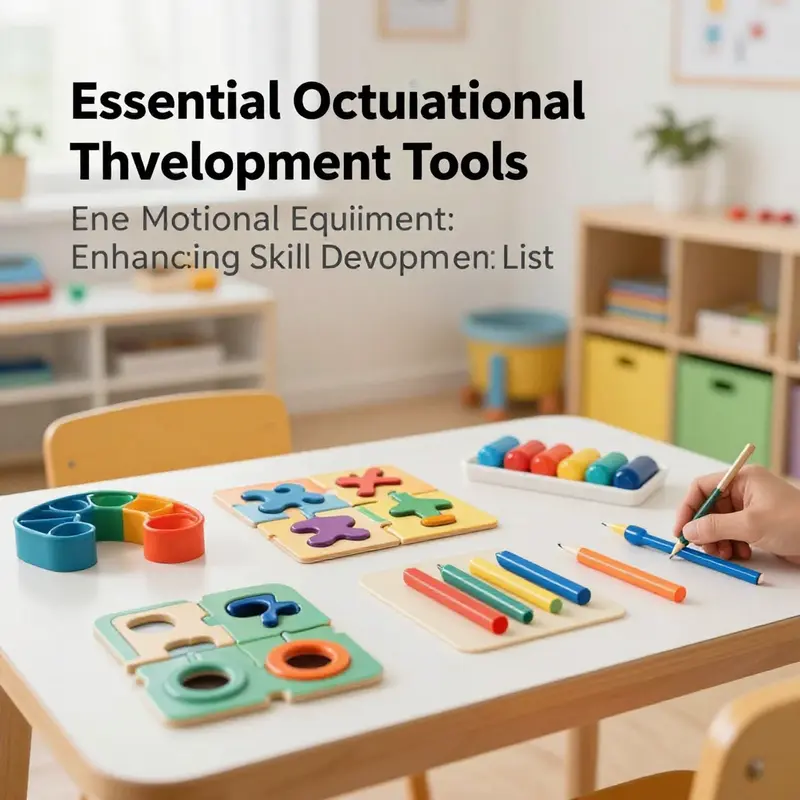 An array of tools promoting fine motor skills development in an occupational therapy setting.