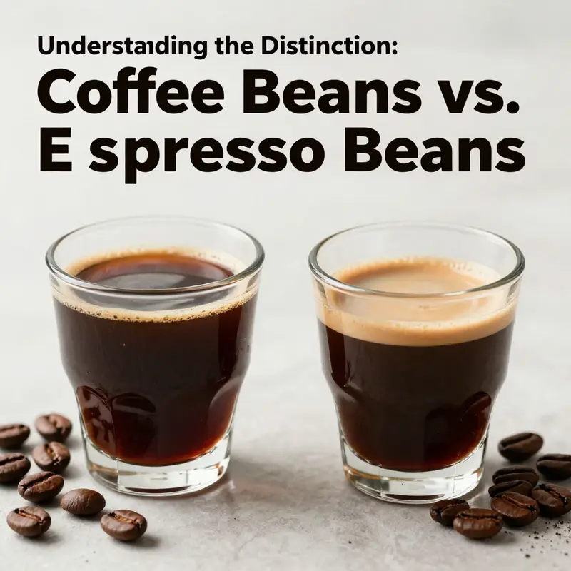 A comparison of the characteristics of coffee beans and espresso beans, showing different colors and sizes.
