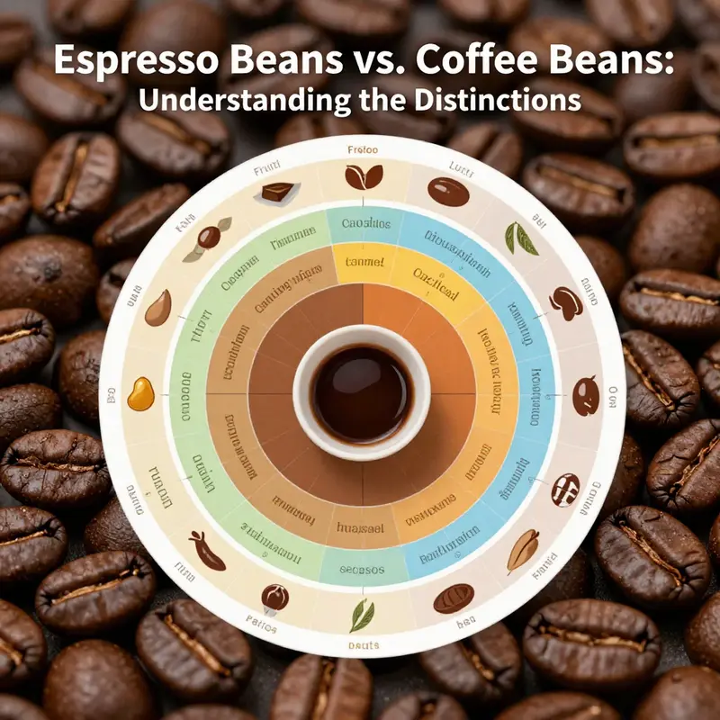 A visual comparison of dark roasted espresso beans and lighter roasted coffee beans.
