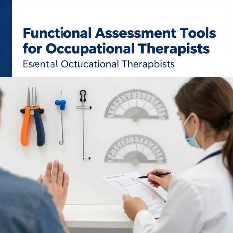 A selection of functional assessment tools for evaluating patients in occupational therapy.