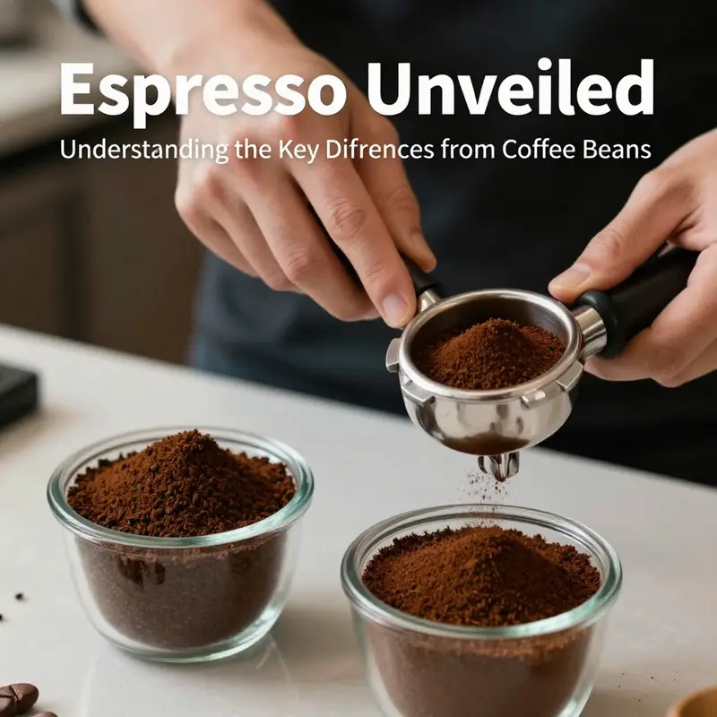 Visual comparison of light and dark roasted coffee beans highlighting roasting differences.