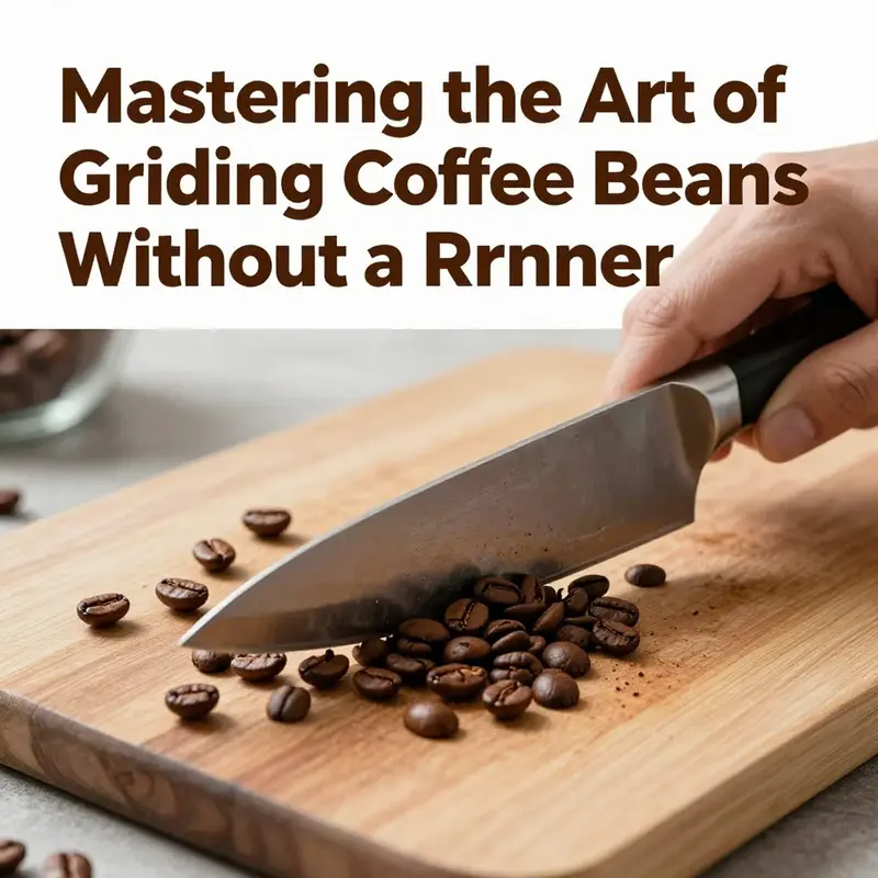 Crushing coffee beans using a rolling pin.