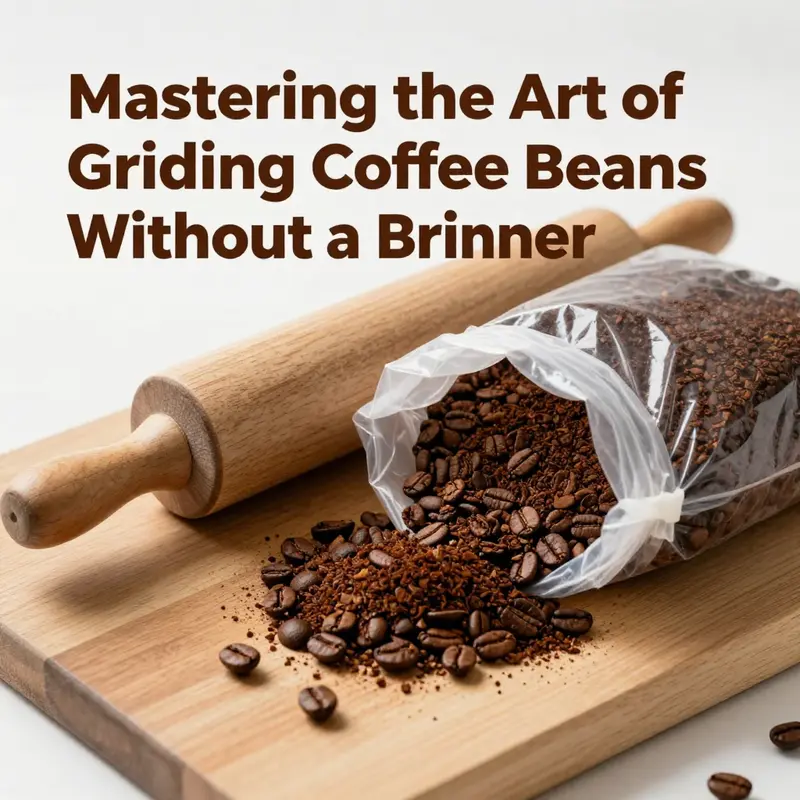 Crushing coffee beans using a rolling pin.