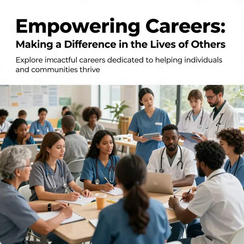 A diverse group of professionals from social work, mental health, and healthcare sectors collaborating in a community environment.