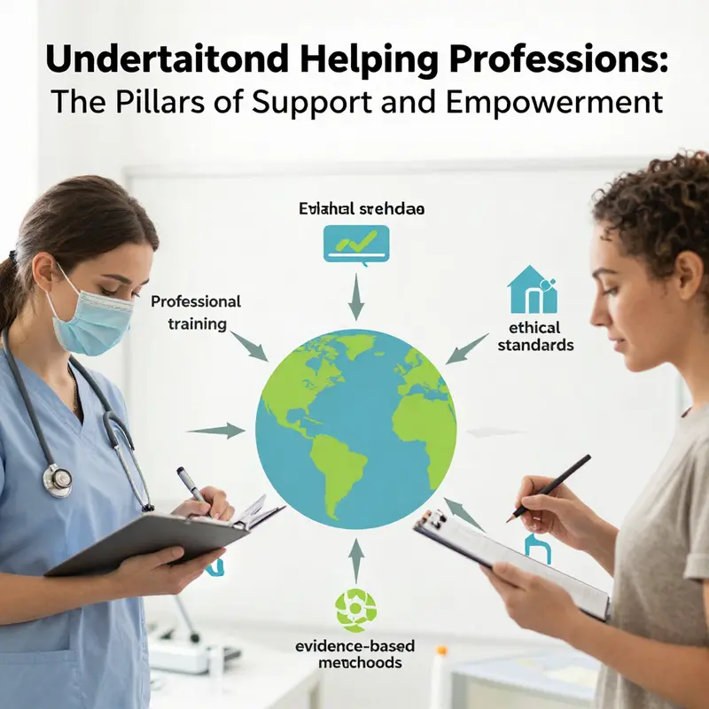 A representation of diverse helping professionals engaging with their community.