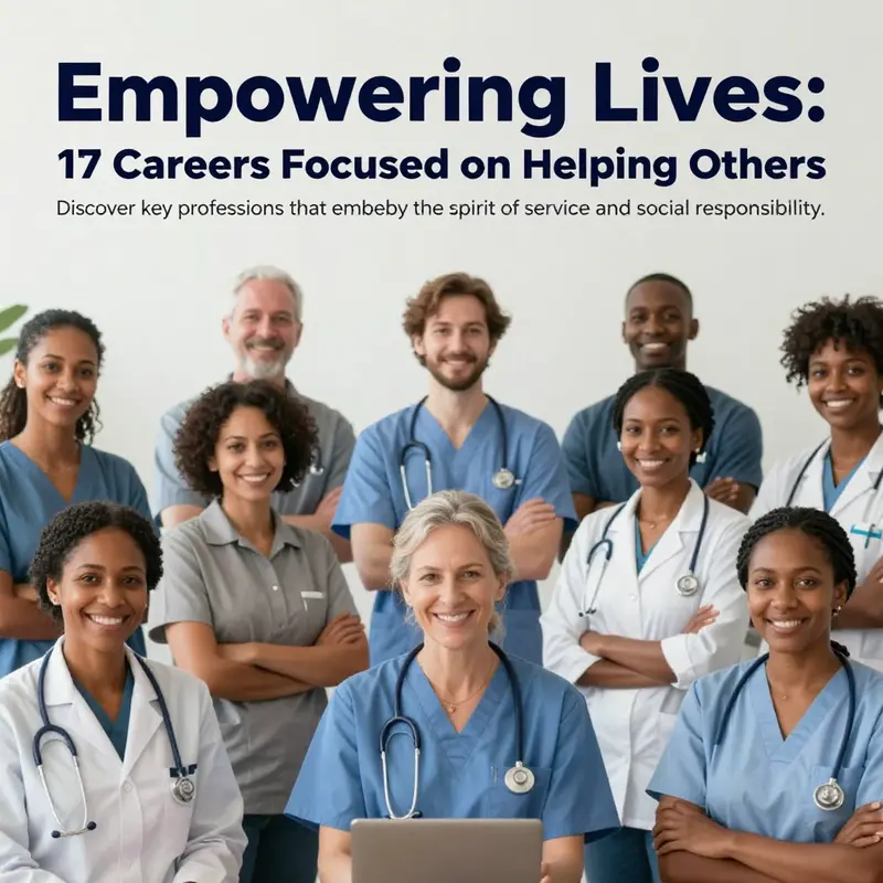 A diverse group of helping professionals representing various careers.