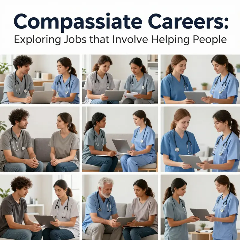 A montage of different professionals dedicated to helping others in various settings.