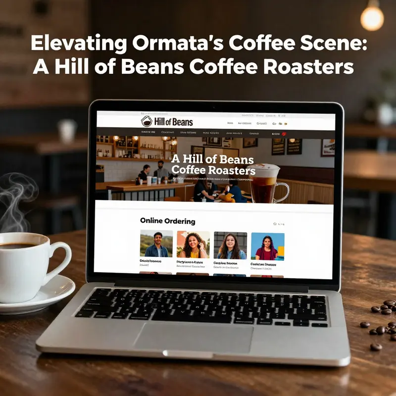 The inviting storefront of A Hill of Beans Coffee Roasters, bustling with customers in West Omaha.