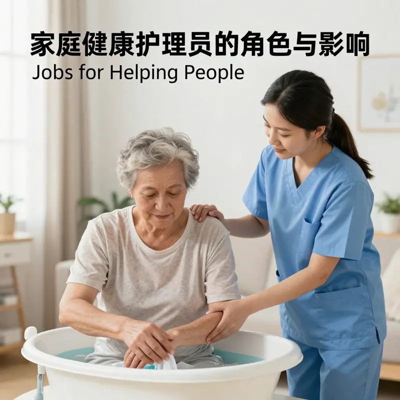 A home health aide providing compassionate care to an elderly client in their home.