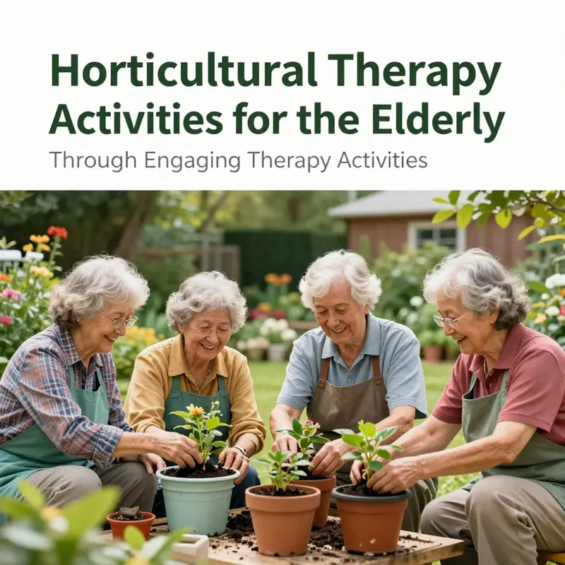 Elderly individuals partake in horticultural therapy, cultivating plants while fostering joy and connection.