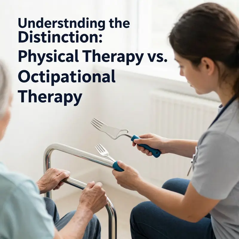 Visual representation of the contrasting roles of physical and occupational therapy.