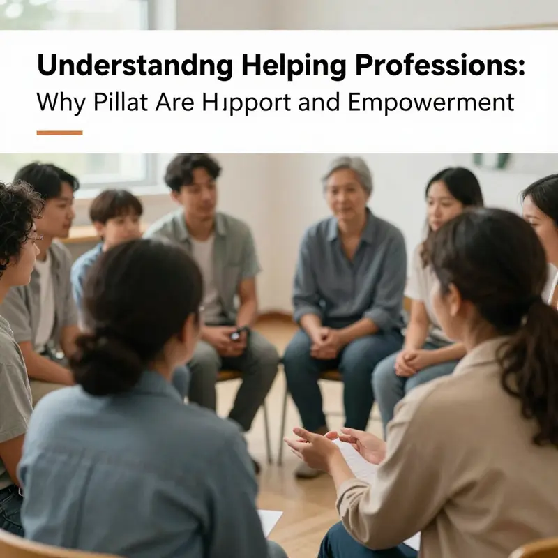 A representation of diverse helping professionals engaging with their community.