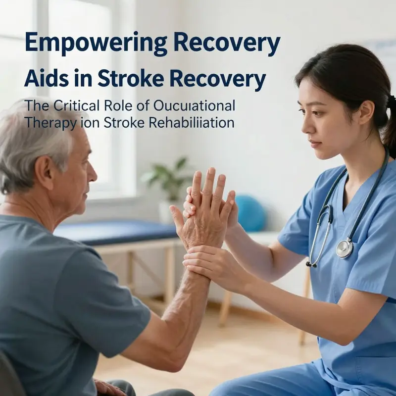 An occupational therapist assisting a stroke survivor with hand exercises to enhance motor control.