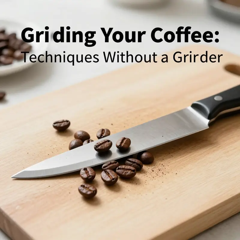 Using a rolling pin to grind coffee beans within a sealed plastic bag for a consistent medium-fine grind.