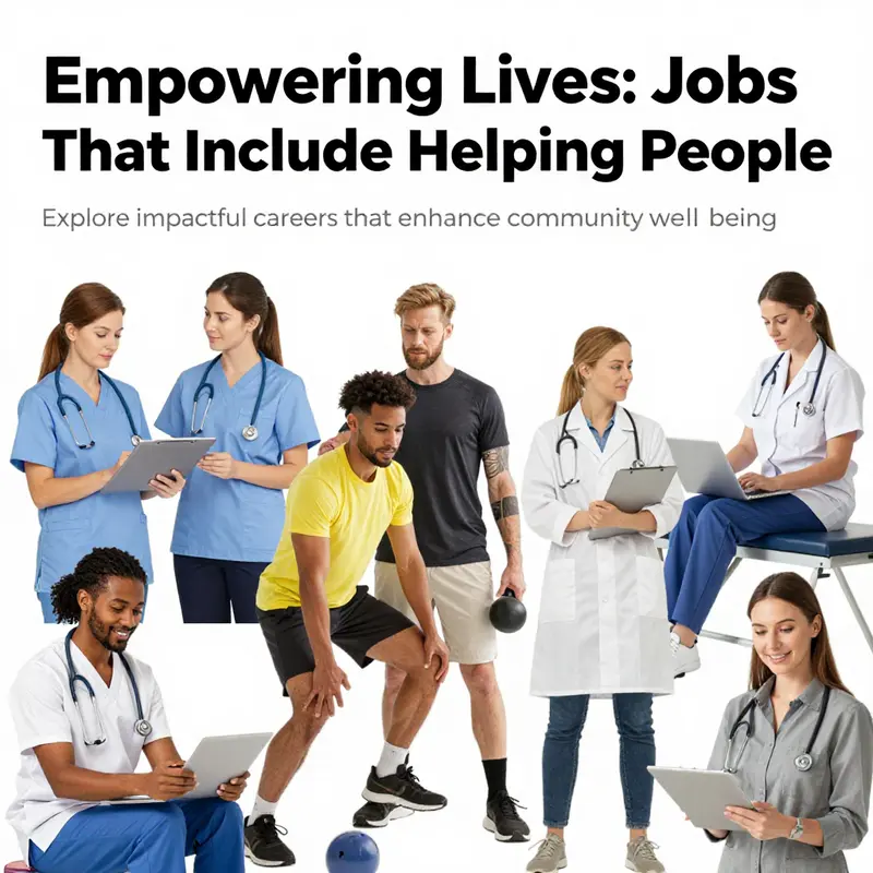 Collage of professionals in different helping roles, including healthcare, fitness, and counseling.