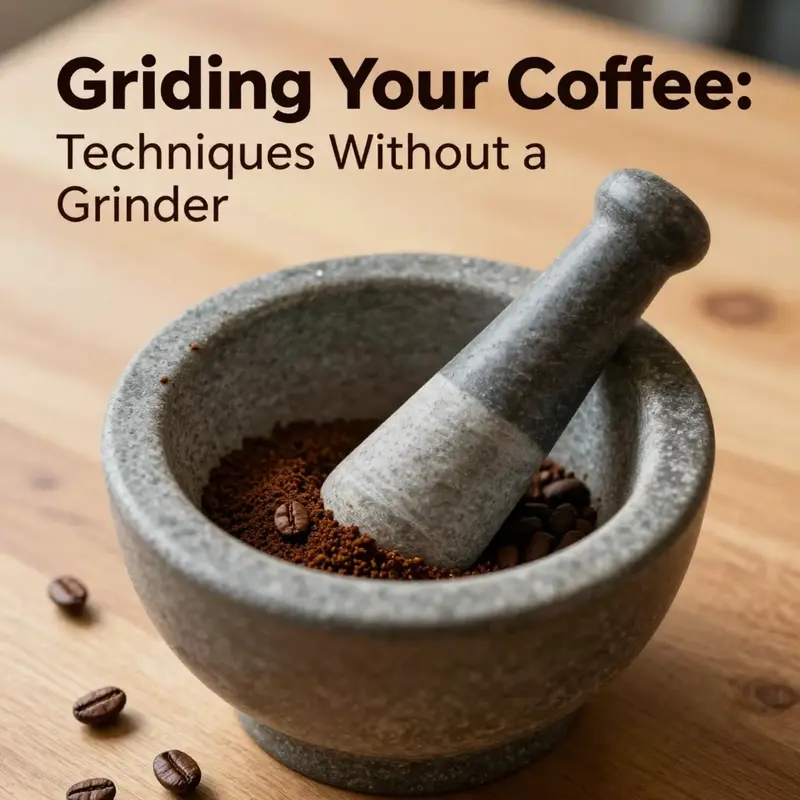 Using a rolling pin to grind coffee beans within a sealed plastic bag for a consistent medium-fine grind.