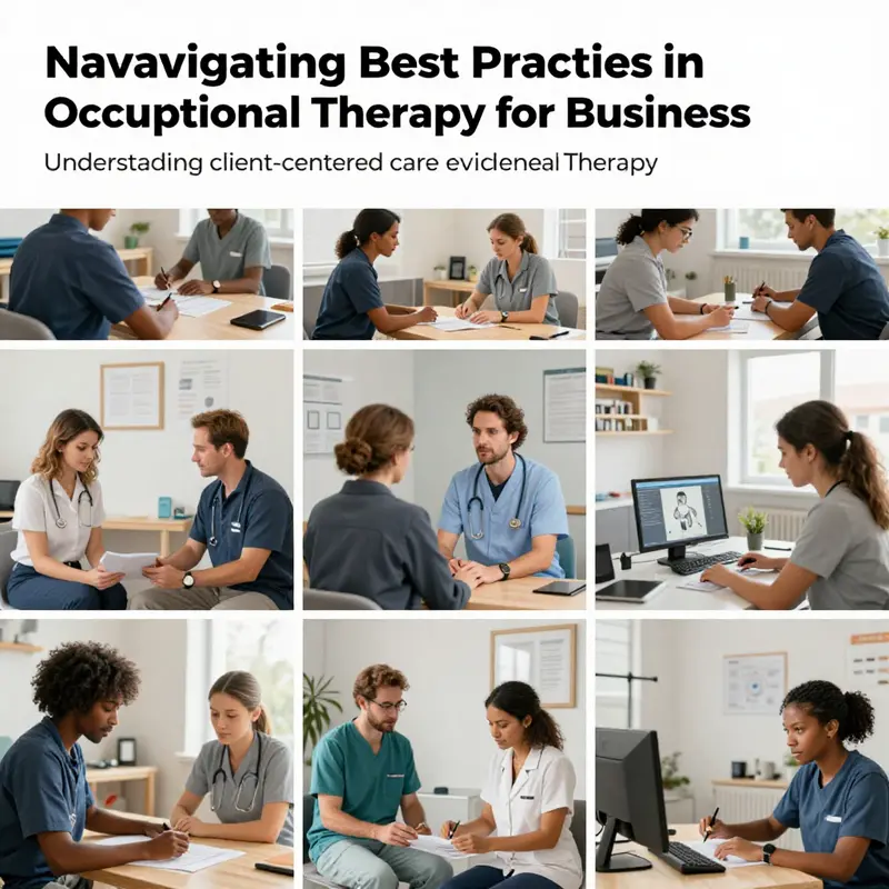 Collage illustrating various modern practices in occupational therapy, including therapy, technology, and client engagement.
