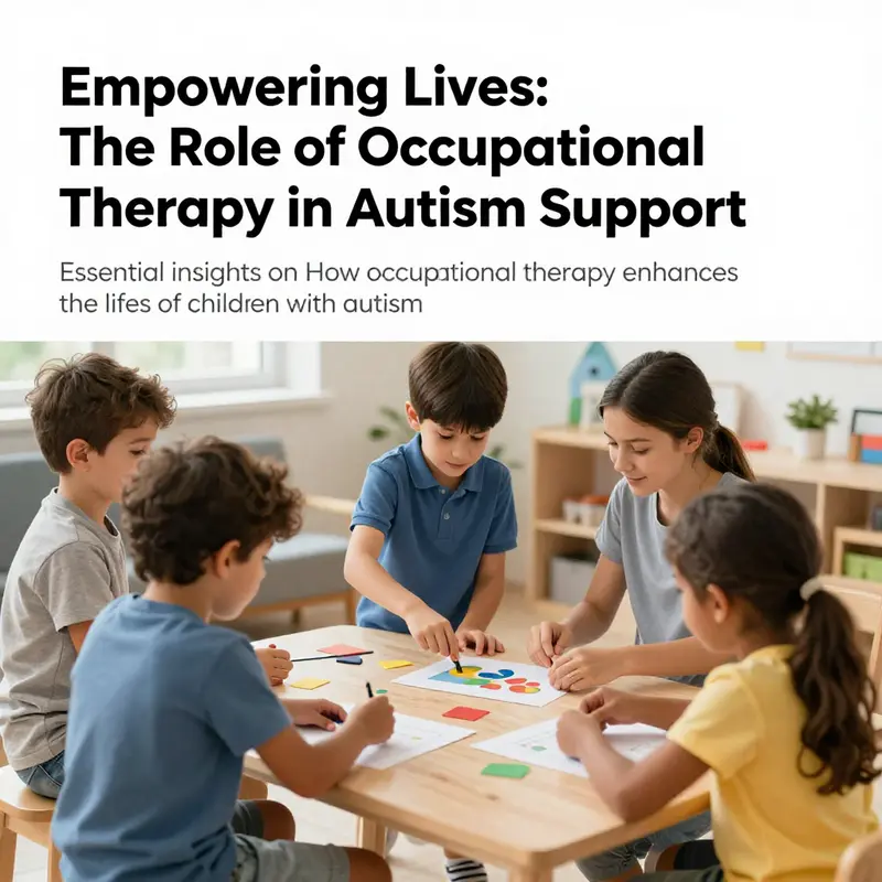 A vibrant occupational therapy setting with children participating in skill-building activities under the guidance of therapists.