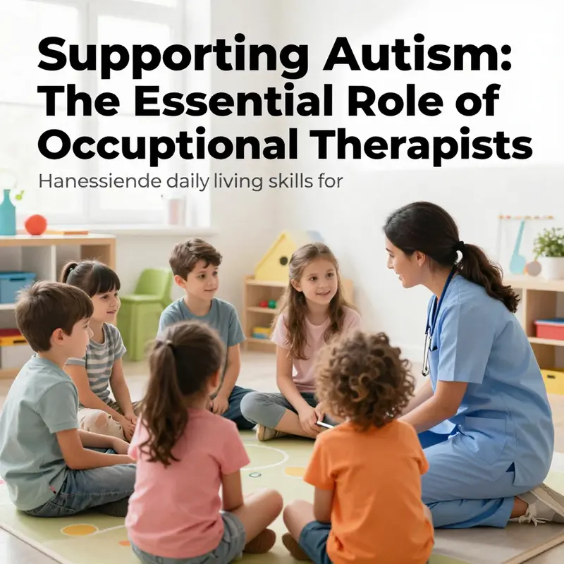 Occupational therapist engaging children with autism in a group therapy setting, highlighting the importance of social skills in therapy.