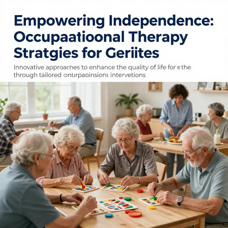 A group of elderly people participating in different occupational therapy activities with guidance from a therapist.