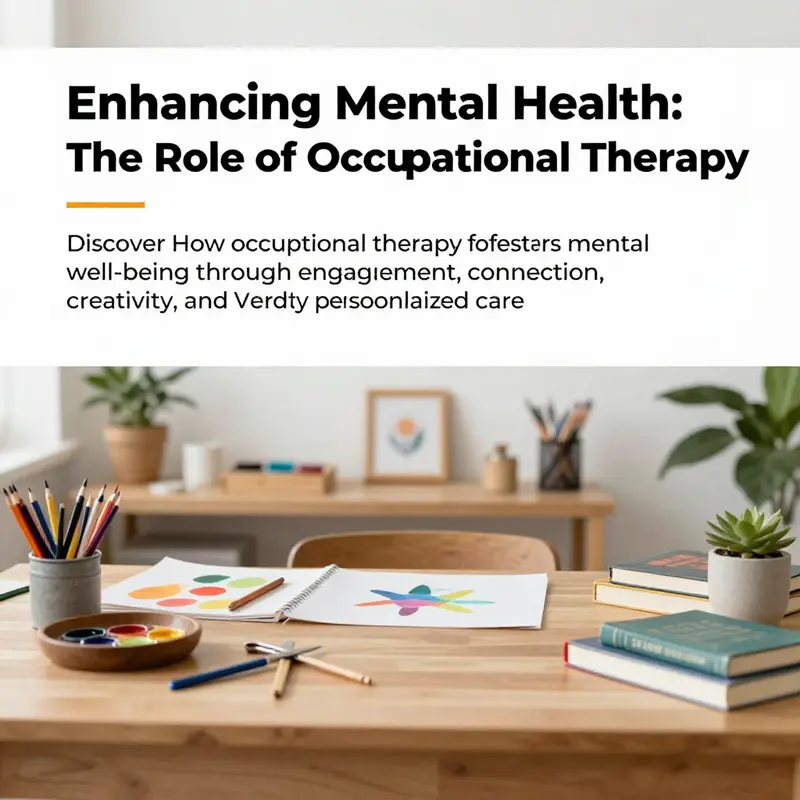 A peaceful and organized workspace featuring tools and resources for occupational therapy, symbolizing support for mental health.