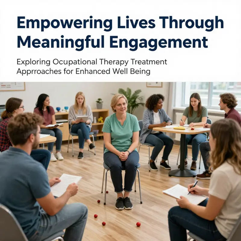 Illustration of various occupational therapy sessions, illustrating empowerment through engaging activities.