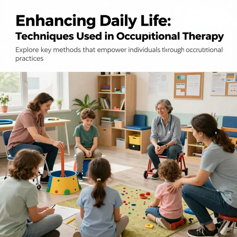 An overview image depicting various occupational therapy techniques including therapists with clients and adaptive equipment.