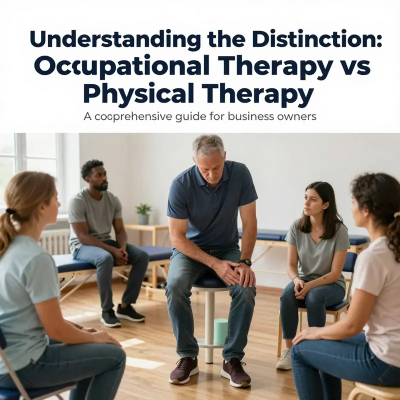 A vibrant cover image illustrating the differences and complementary nature of occupational therapy and physical therapy through patient interaction.