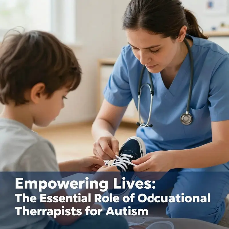 An occupational therapist supports an autistic child in developing essential daily living skills.