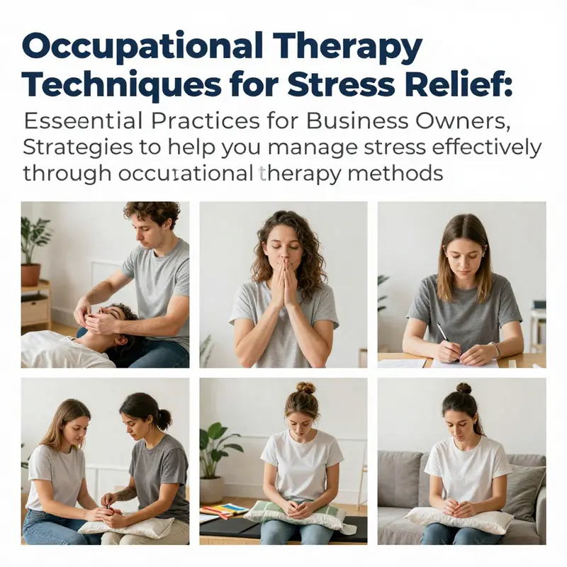 A collage depicting various techniques of occupational therapy aimed at reducing stress.