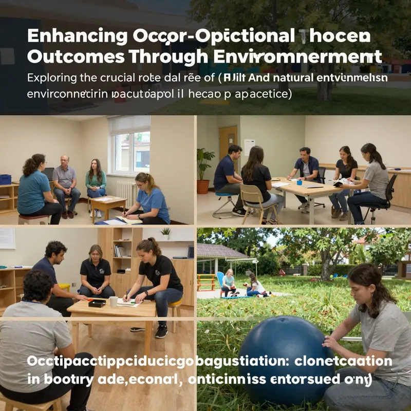 A collage of images depicting different occupational therapy environments, including indoor clinics and outdoor sessions.