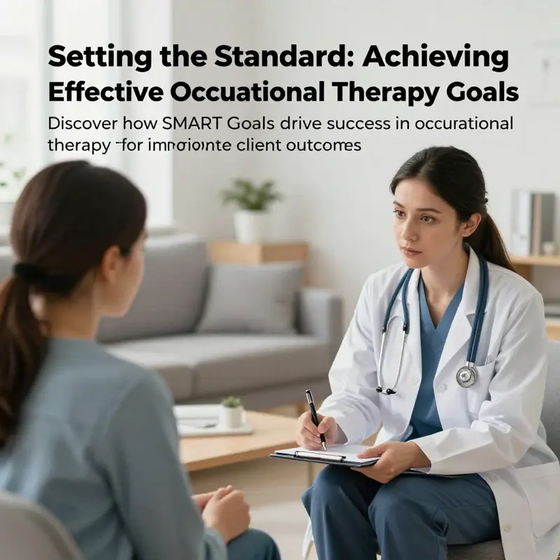 An occupational therapist and client collaborate in a warm, inviting therapy office, focusing on setting meaningful therapy goals.
