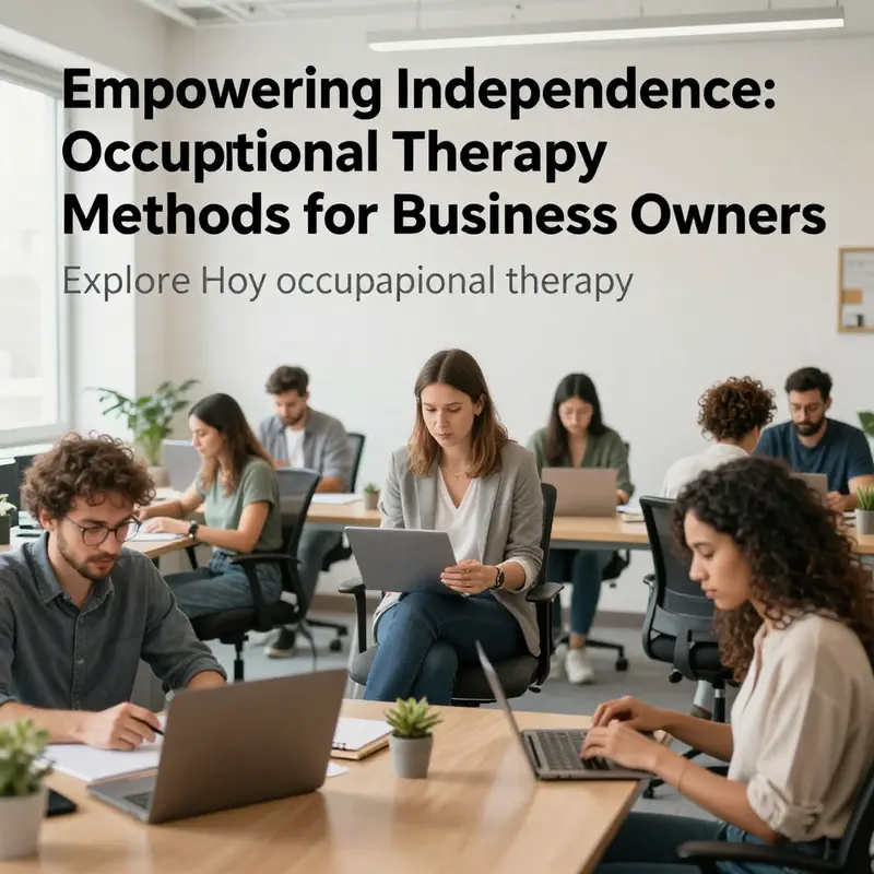 An inclusive office space with diverse employees actively engaged in their tasks, reflecting the benefits of occupational therapy.