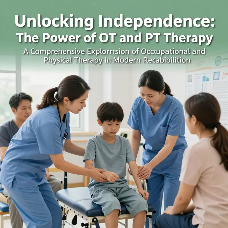 A group of therapists collaboratively working with patients, showcasing the principles of OT and PT therapy in action.