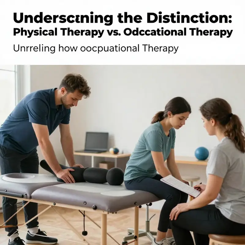 A composite image showing contrasting scenes of physical and occupational therapy sessions.