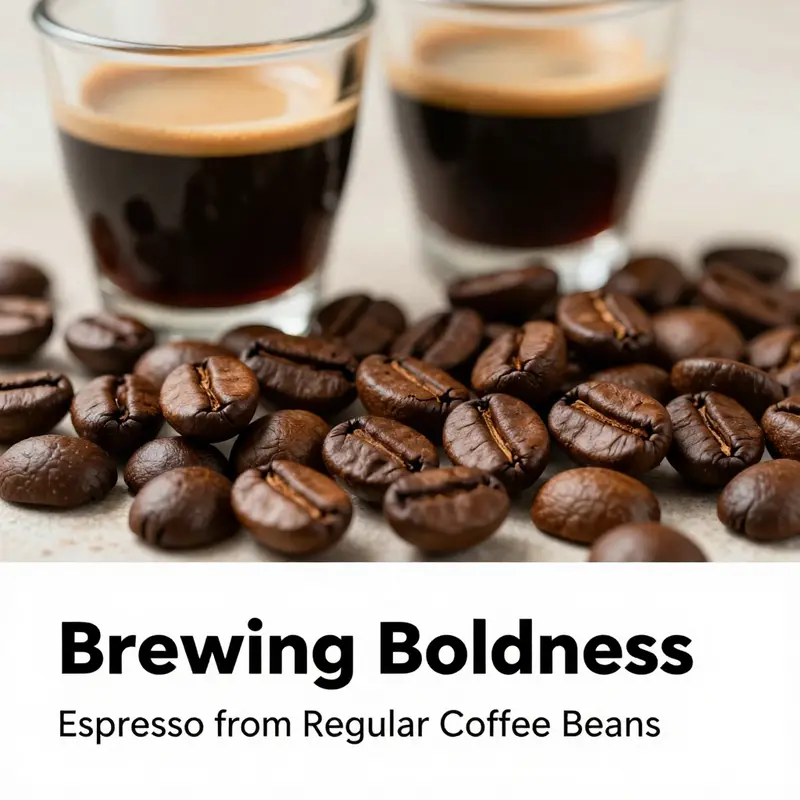 An array of regular and specialty coffee beans alongside rich espresso shots.