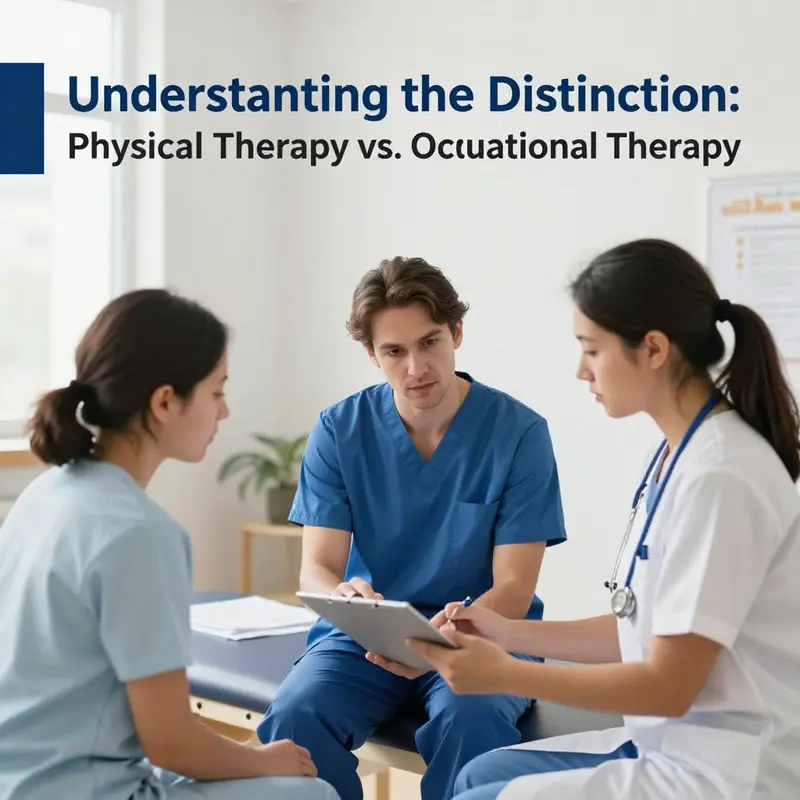 A physical therapist guides a patient through rehabilitation exercises, showcasing the distinct treatment methodologies.