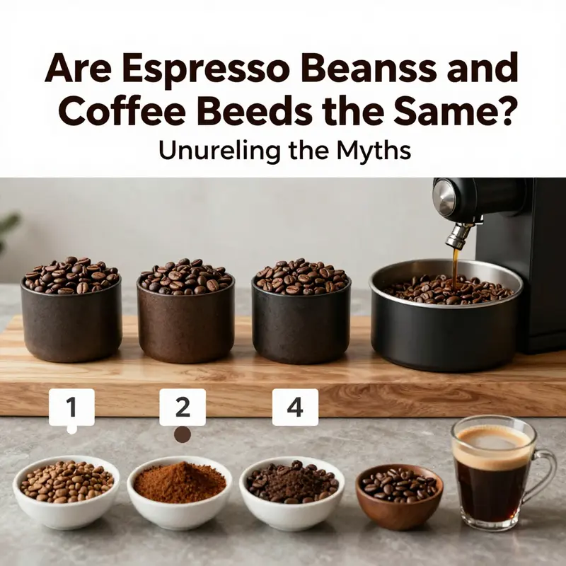A comparative view of espresso and coffee beans highlighting their physical attributes.