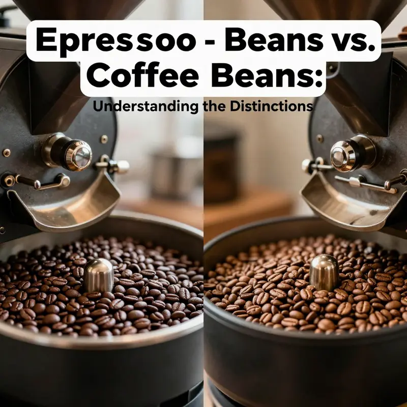 A visual comparison of dark roasted espresso beans and lighter roasted coffee beans.
