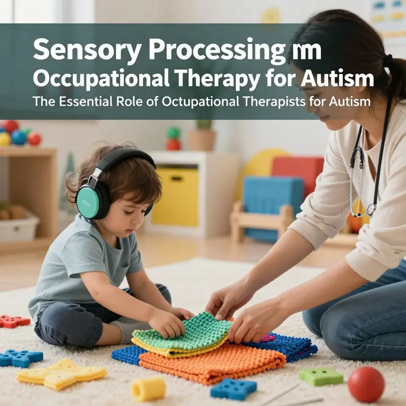 An occupational therapist supports an autistic child in developing essential daily living skills.