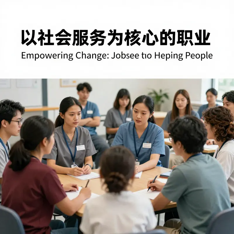 Social workers actively supporting community members in various settings.