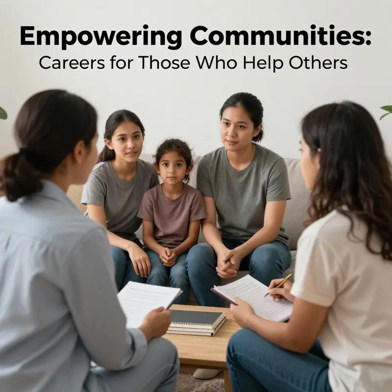A social worker engaging with a family to provide emotional and resource support.