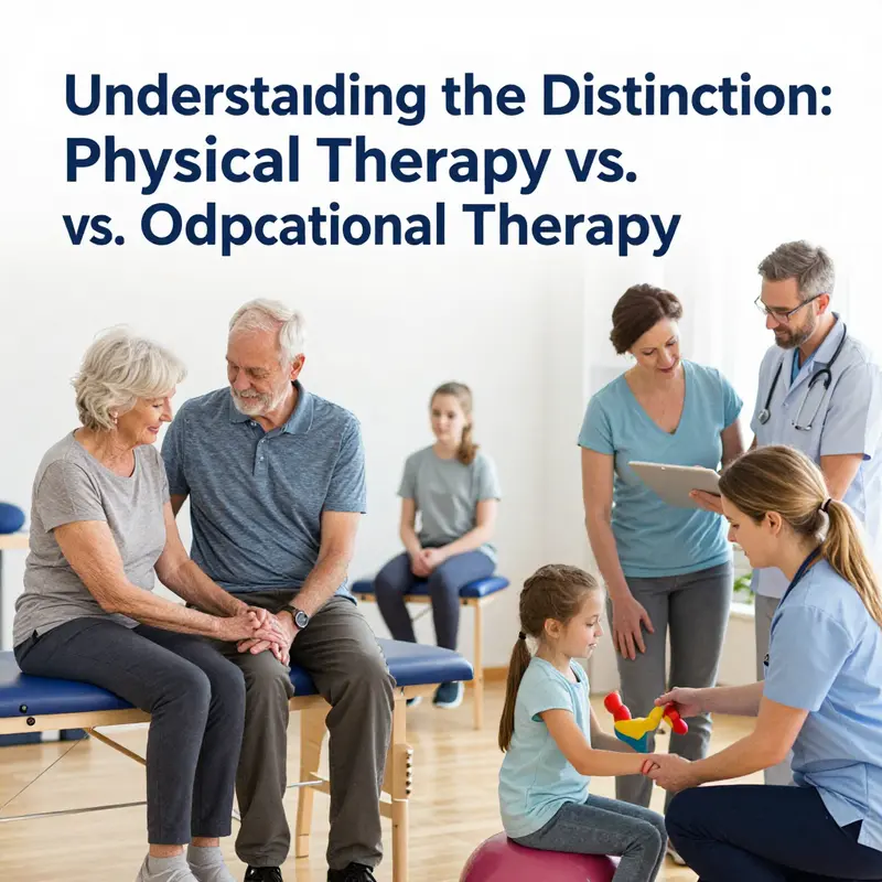 A physical therapist guides a patient through rehabilitation exercises, showcasing the distinct treatment methodologies.