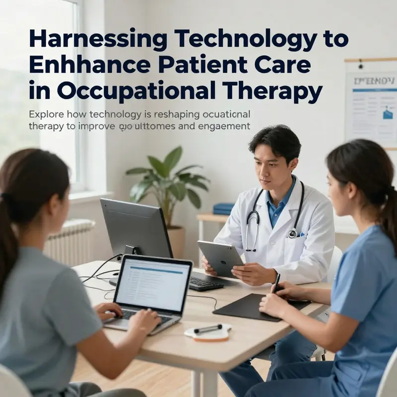 A healthcare professional utilizing technology to enhance patient care in an occupational therapy setting.