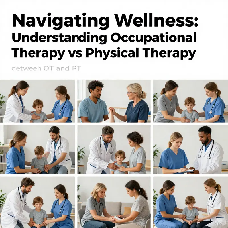 A collage of occupational and physical therapy scenes showing therapists assisting patients in various rehabilitation settings.