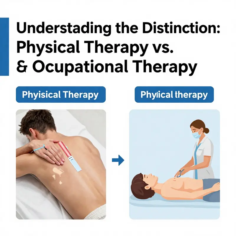 Visual representation of the contrasting roles of physical and occupational therapy.