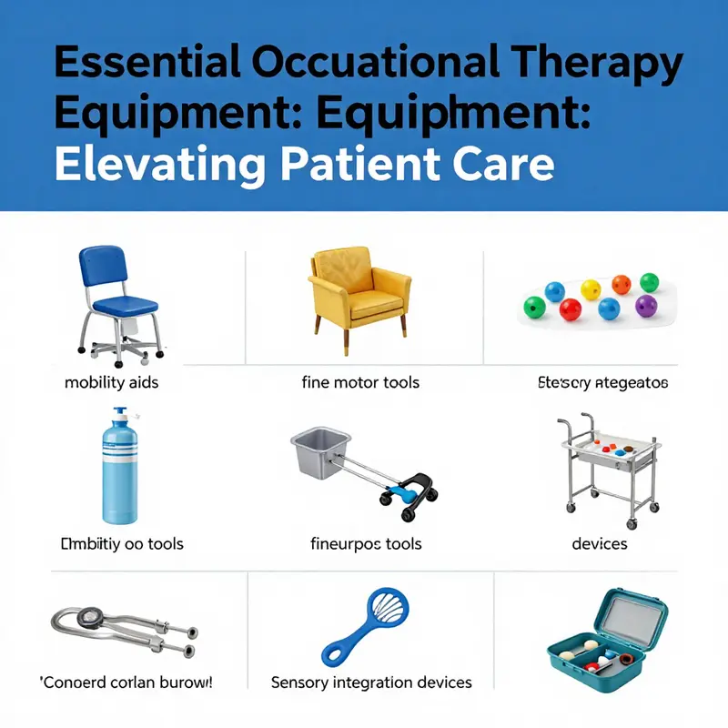 A collection of commonly used occupational therapy equipment that enhances daily living activities.