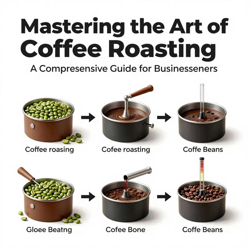 Illustration depicting the key stages of coffee roasting, including drying, first crack, second crack, and cooling.